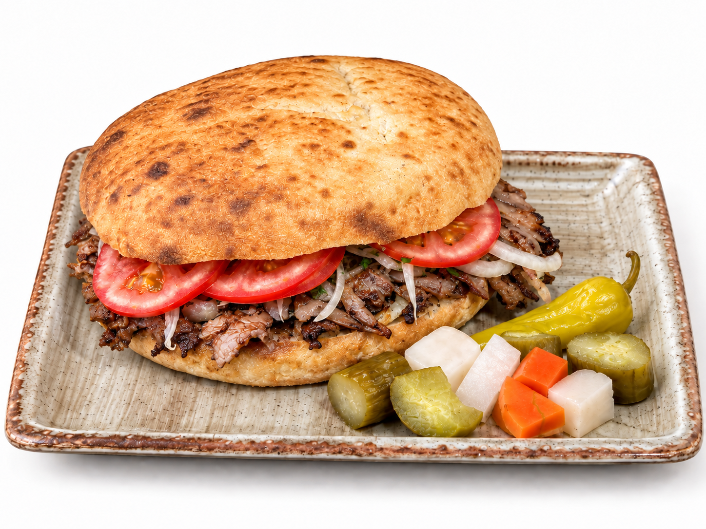 Harput meat döner Tombik with Turkish pickles